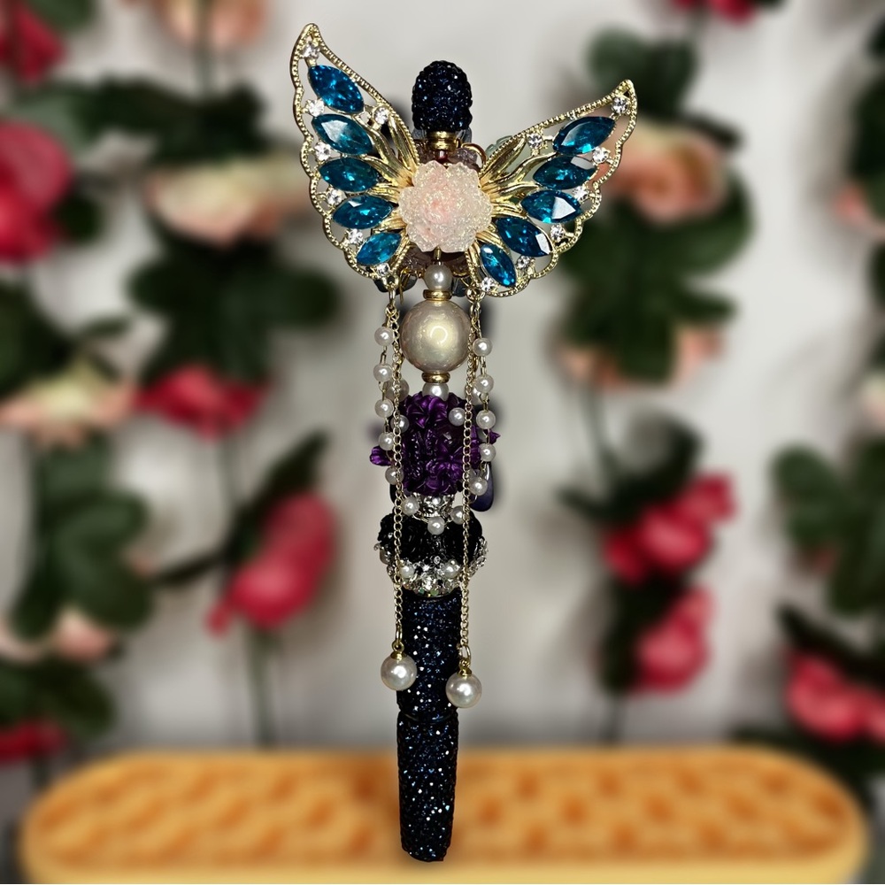 Fancy Butterfly Floral Double Sided Handmade Beaded Pen with Rhinestones
